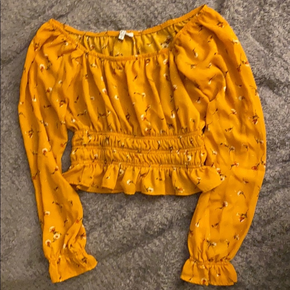 Mustard Yellow Floral Crop Top
